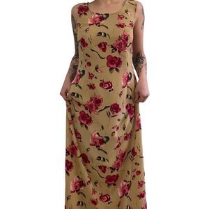 Y2K Basement Collection Tan Floral Maxi Dress
